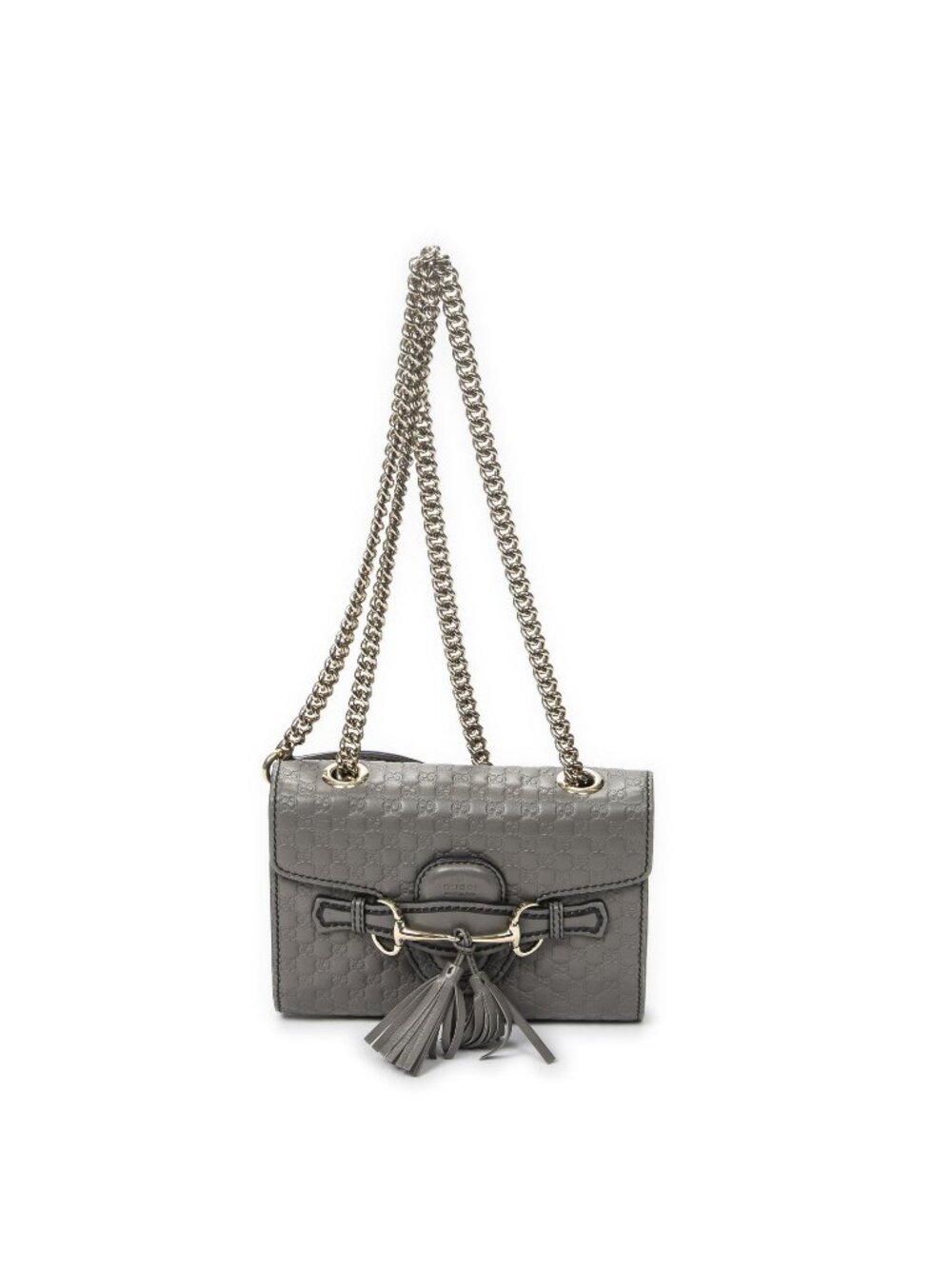 Gucci Small Emily Chain Bag Gray Micro Guccissima Leather
